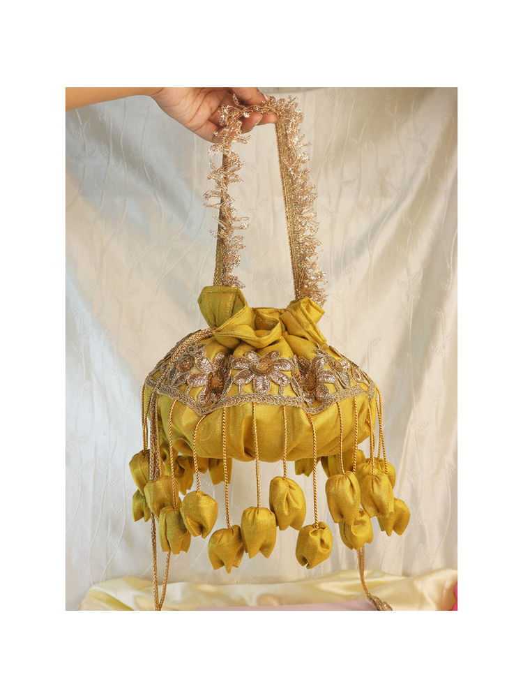 Soho Boho Studio Women Gold Embellished Gold Tulip Tangle Potli Bag-picture-13