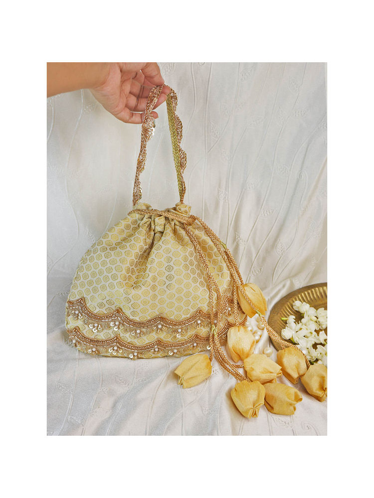 Soho Boho Studio Women White Embellished Ethereal Bloom Tulip Potli Bag-picture-15