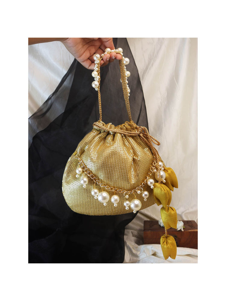 Soho Boho Studio Women Gold Embellished Goldust Charm Potlid Bag