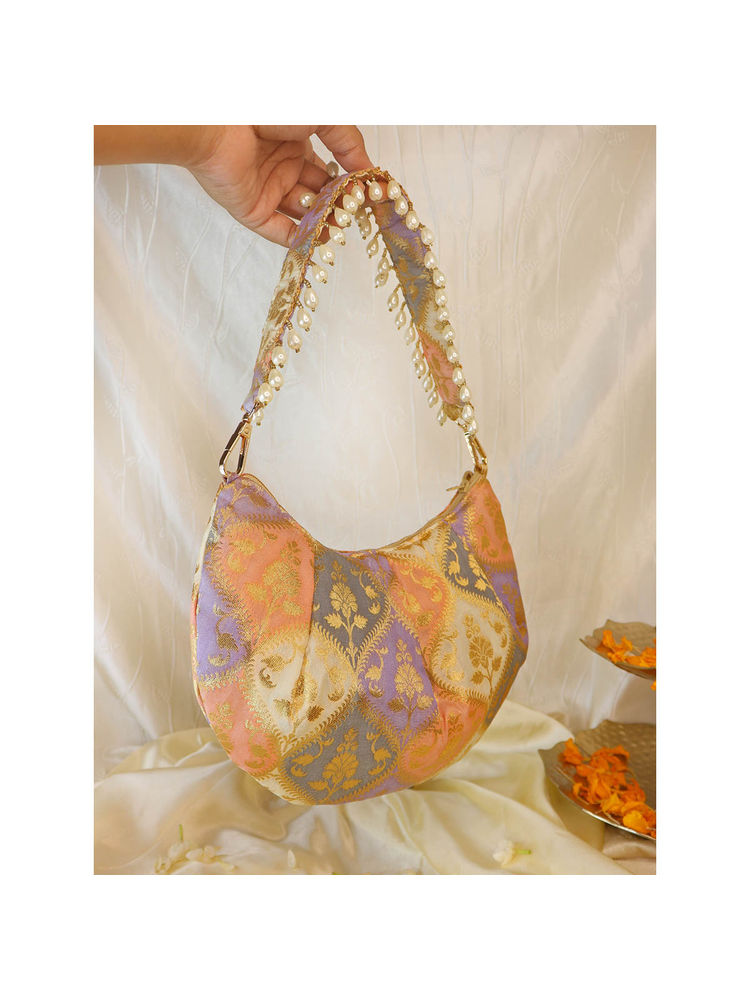 Soho Boho Studio Women Multi-Color Embellished Banaras Moon Hand Potli Bag-image-33