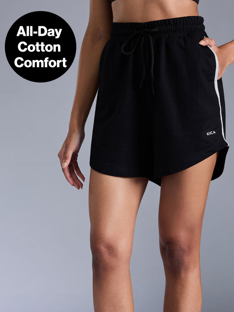 Kica Cotton Terry Comfort Shorts in Relaxed Fit with Pockets & Adjustable Waist KIC405 Black-picture-18