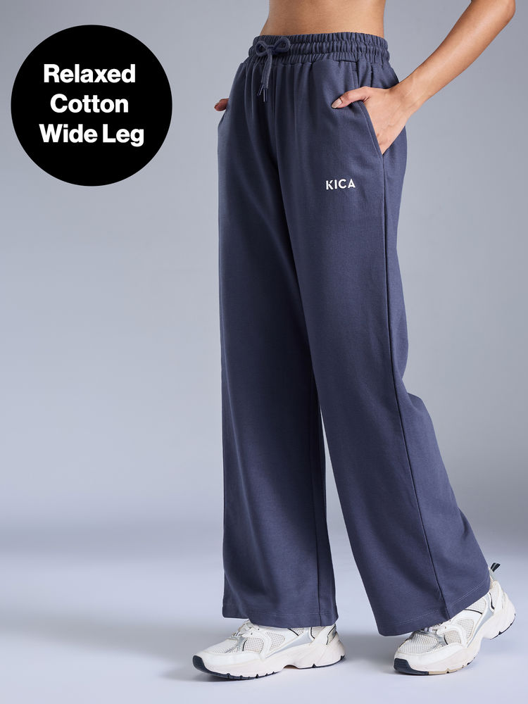 Kica Cotton Wide Leg Pants in Ultra-Soft Looper Knit for Everyday Comfort KIC508 Grey-image-1