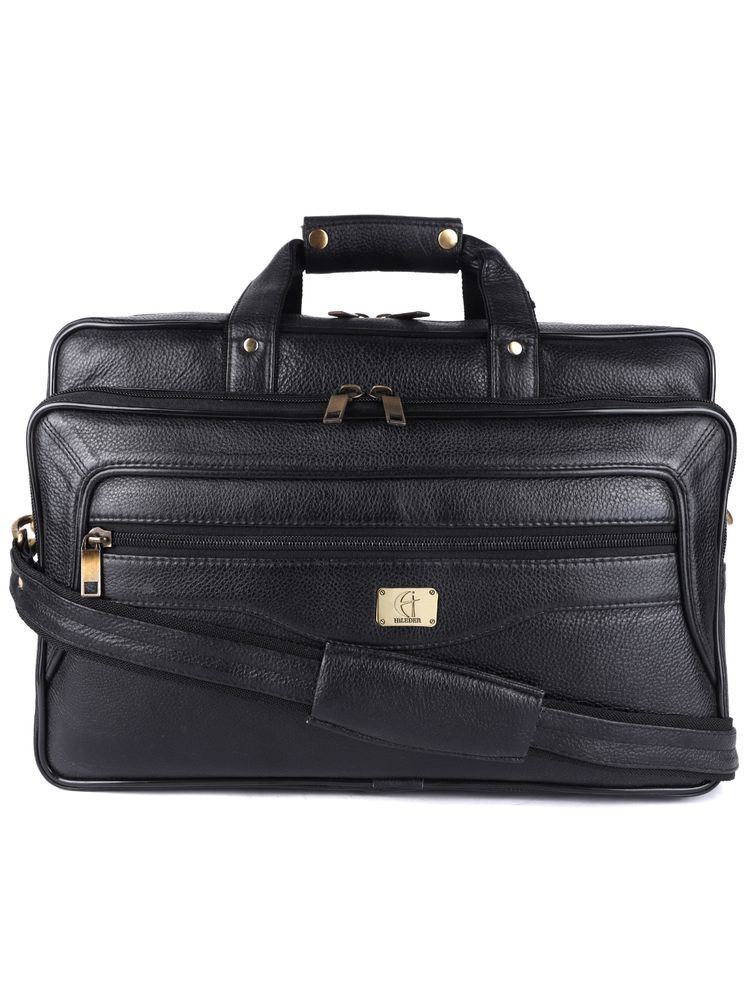 HiLEDER Pure Leather Unisex 16 Inch Briefcase Laptop Messenger Travelling Bag- Black-image-30