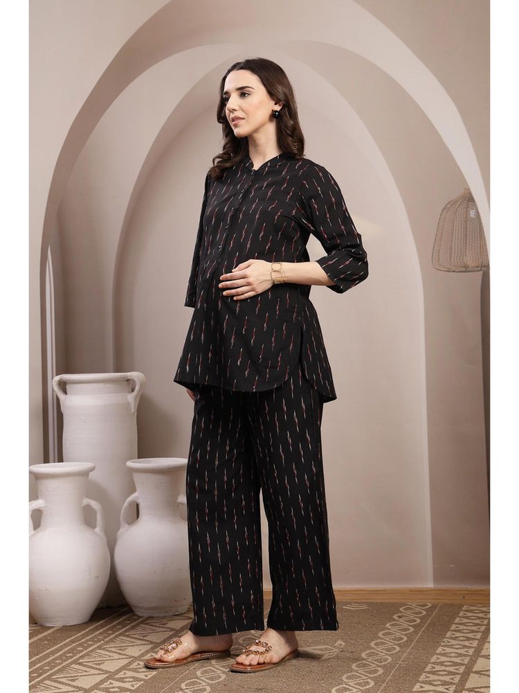 Zelena Black Ikat Print Maternity Top and Trousers Set-picture-15