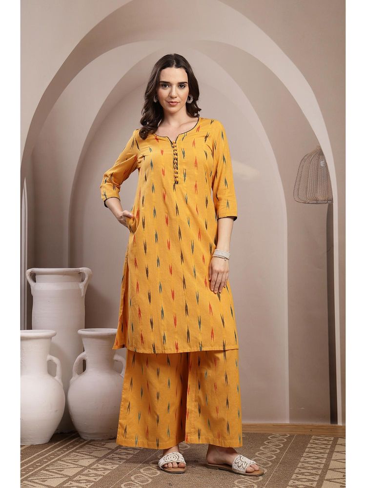 Zelena Mustard Yellow Ikat Print Maternity Kurta Set-picture-12