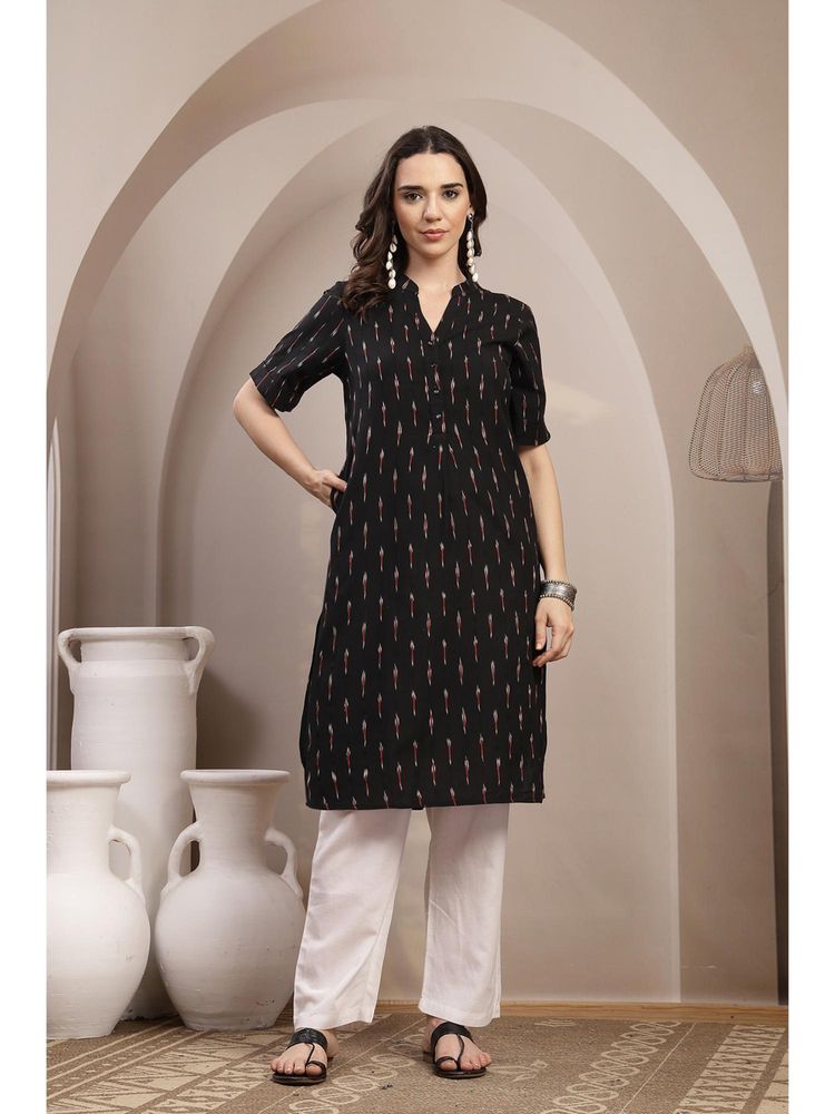 Zelena Black Ikat Print Maternity Kurta-picture-14