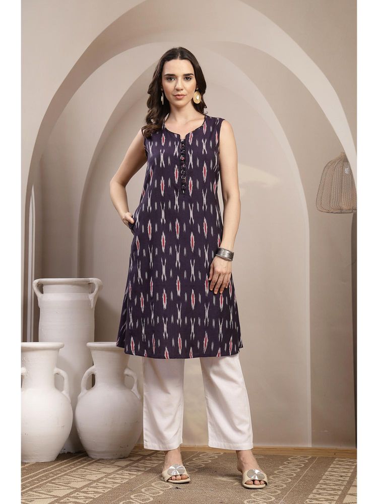 Zelena Purple Ikat Print Sleeveless Maternity Kurta-picture-11