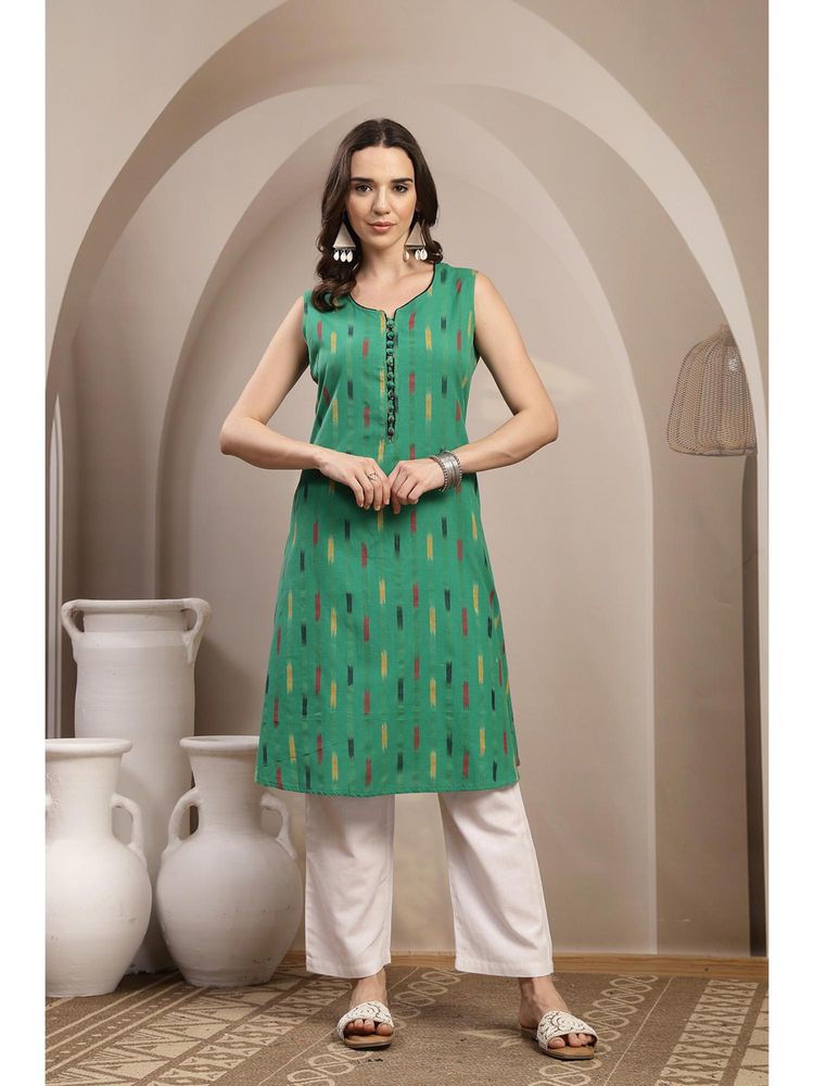 Zelena Green Ikat Print Sleeveless Maternity Kurta-picture-15