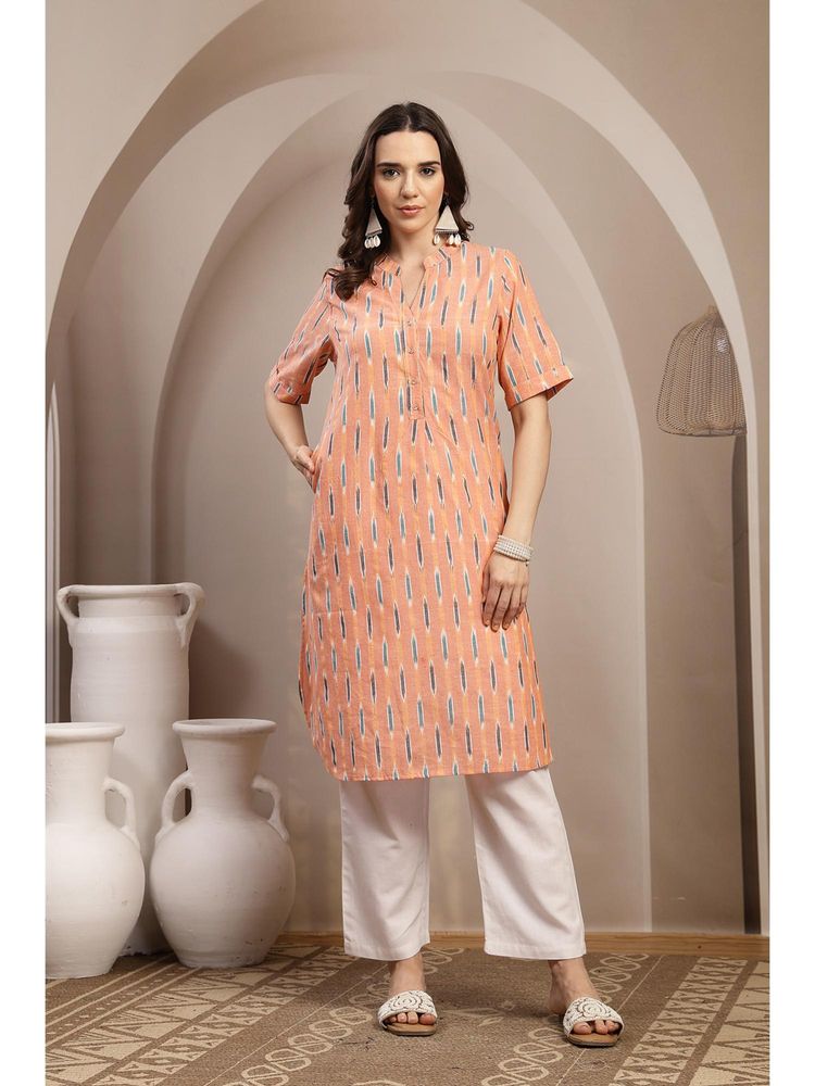 Zelena Peach Ikat Print Maternity Kurta-picture-13