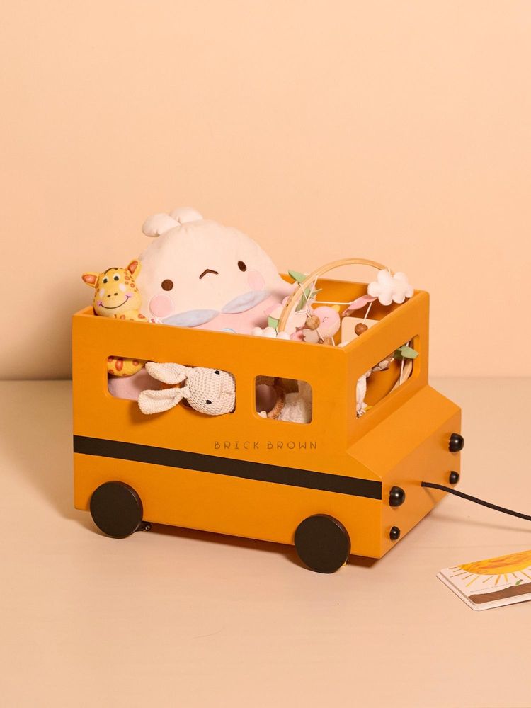 Brick Brown Wheels On The Bus Toy Cart Kids Rolling Storage Box Organizer-picture-27