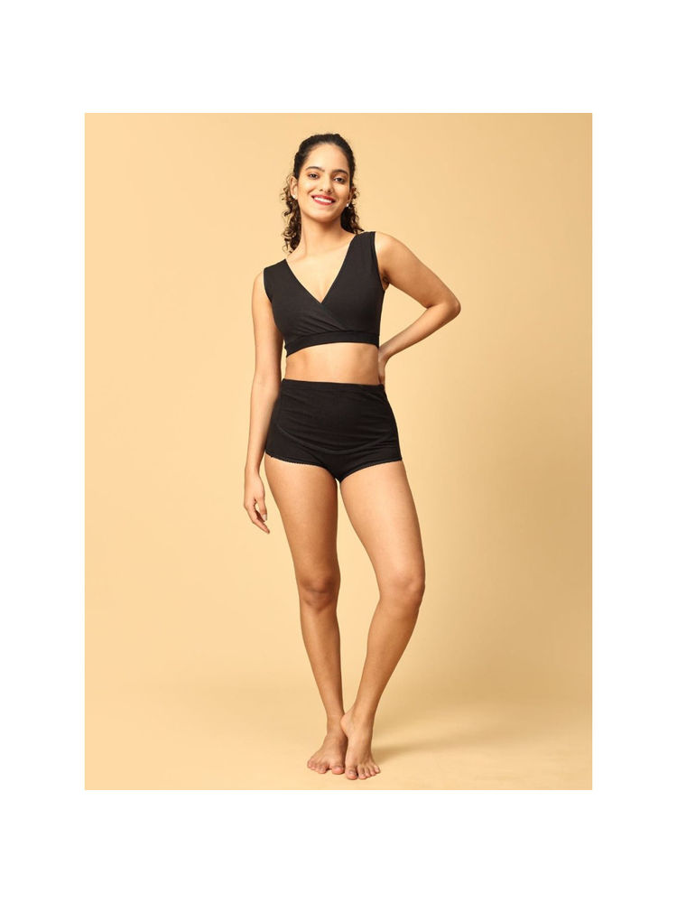 The Mom Store Combo Of Maternity Nursing Sleep Bra and Overbelly Support Panties -Black-picture-28