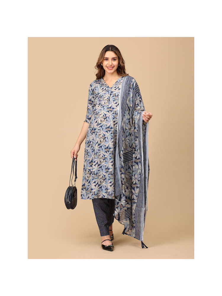 The Mom Store Phool On Navy Maternity and Nursing Kurta Set With Dupatta (Set of 3)-picture-15