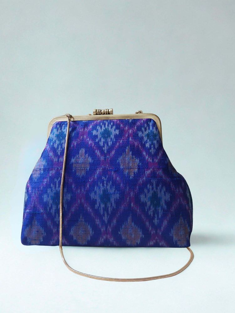Praccessorii Ikat Collection Clutch With Detachable Strap - Blue-image-46
