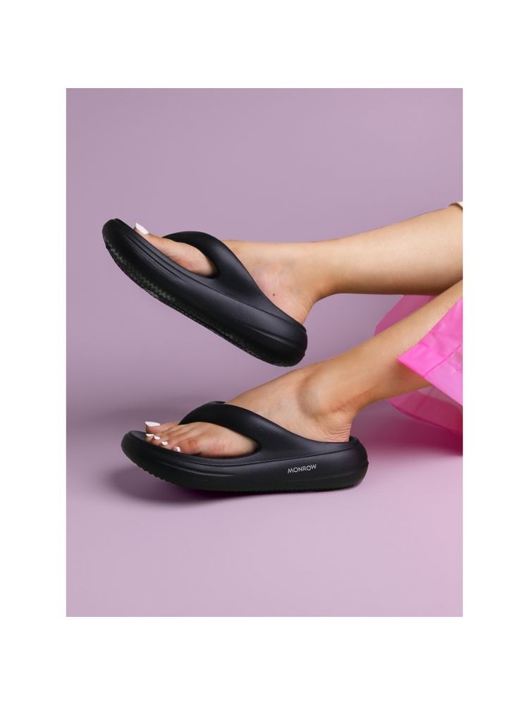 Monrow Women Elara Black Thong Flipflops-image-40