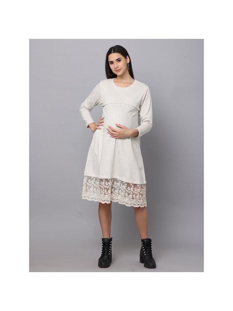 The Mom Store Winter Morning Maternity Sweater Dress With Nursing Off White-image-7