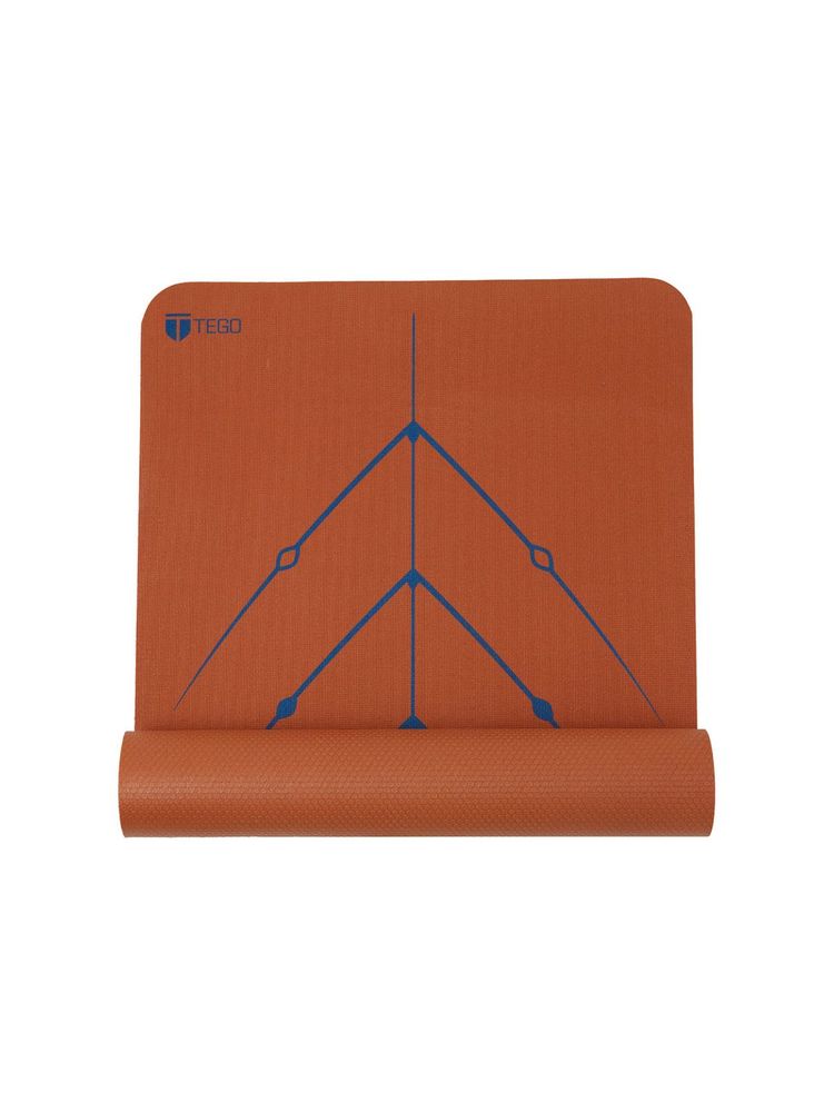 Tego Stance Reversible 6 mm Yoga Mat with GuildAlign (With Bag) - Bronze and Navy Blue
