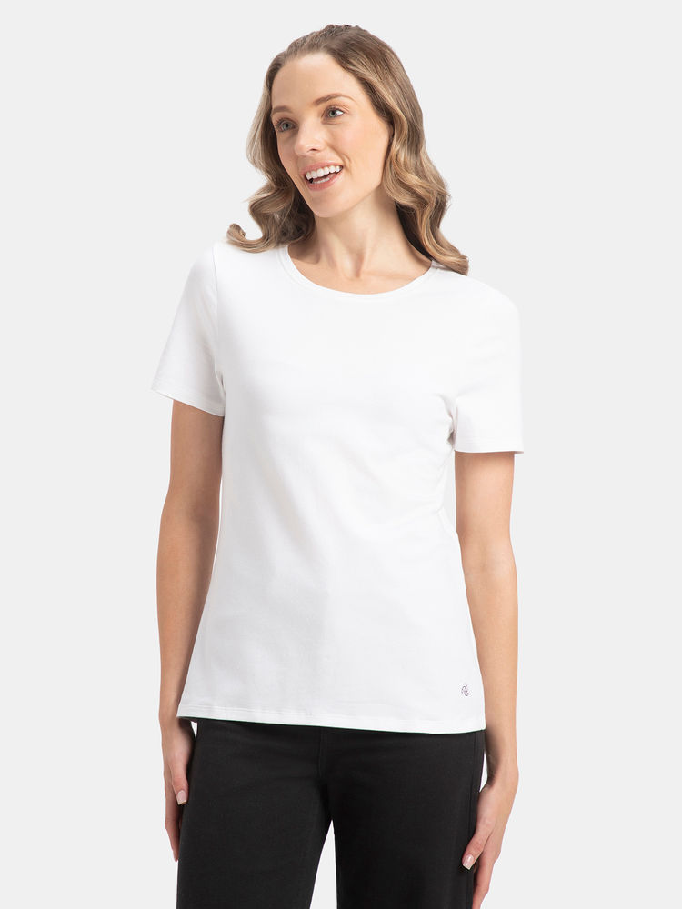 Jockey 1515 Women Cotton Elastane Round Neck Half Sleeve T-Shirt - White-picture-19