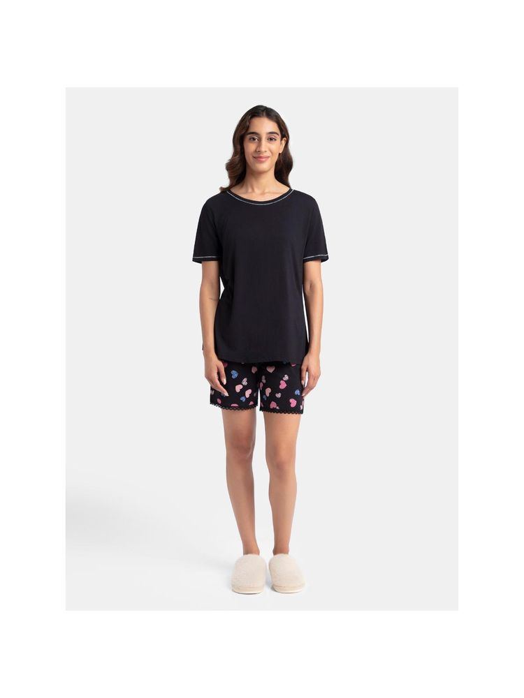 Jockey RX80 Women Micro Modal Cotton T-Shirt and Printed Shorts Set - Black-picture-38