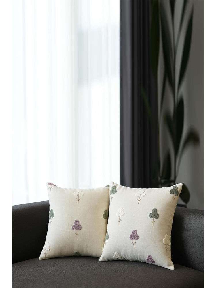 GM Floral Cream Embroidered Cushion Covers (Pack of 2) (16 x 16 Inches)-image-3