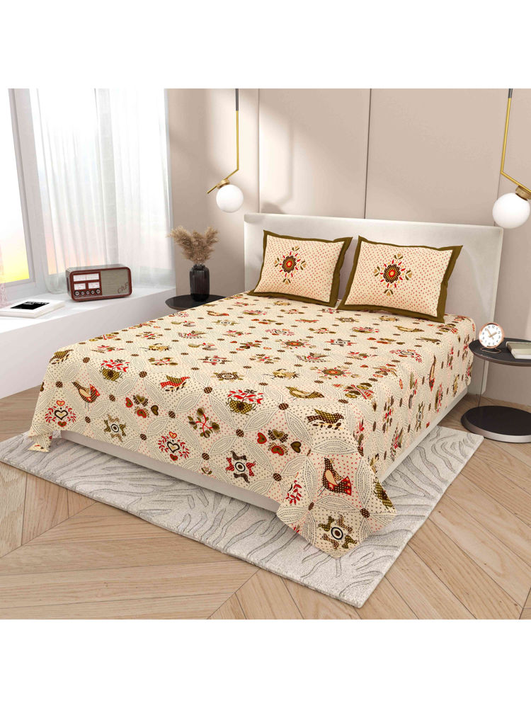 Indra's Beige 120Tc Viscose Cotton Bedsheet with 2 Pillow Covers (King)-picture-11