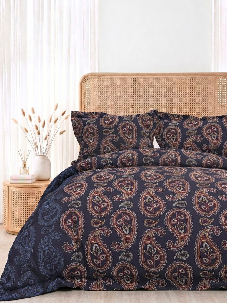 the White Moss Navy Blue 250Tc Pure Cotton Reactive Bedsheet with 2 Pillow Covers (King Size)-image-1