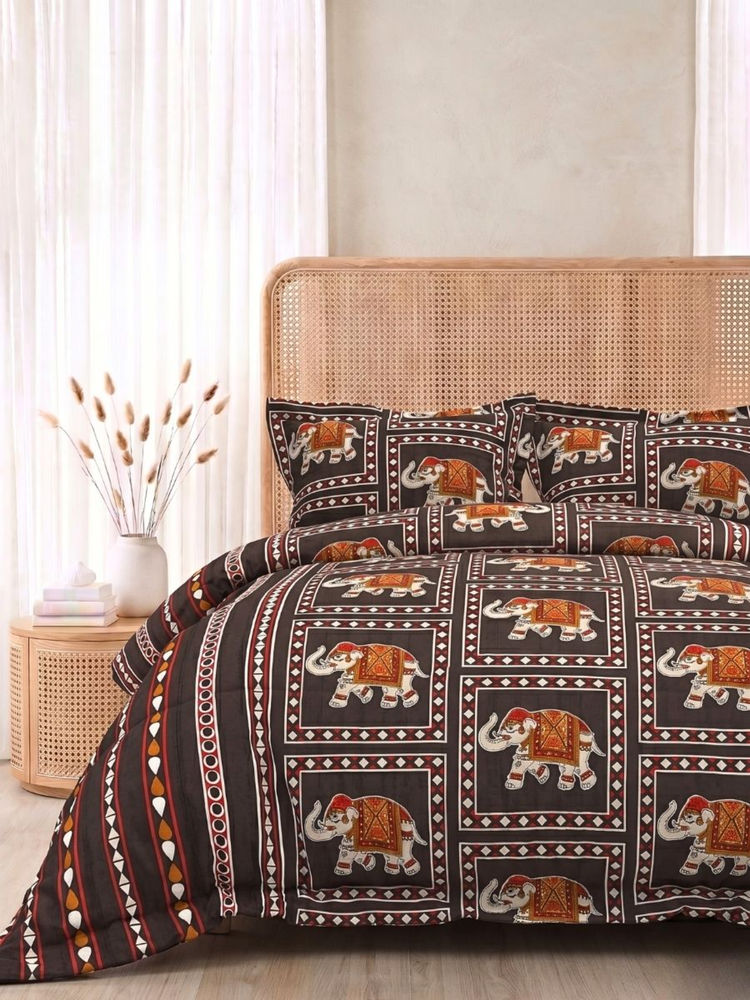 the White Moss Chocolate Brown 250Tc Pure Cotton Bedsheet with 2 Pillow Covers (King Size)-picture-49