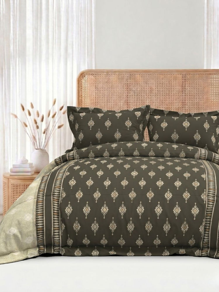 the White Moss Olive Grey 250Tc Pure Cotton Reactive Bedsheet with 2 Pillow Covers (King Size)-image-16