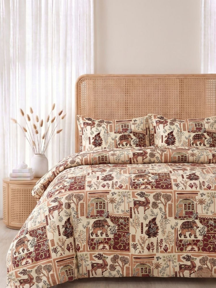 the White Moss Ivory 250Tc Pure Cotton Reactive Bedsheet with 2 Pillow Covers (King Size)-picture-17