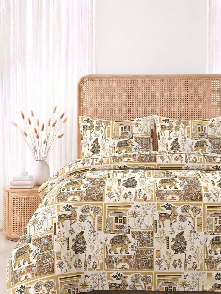 the White Moss Beige 250Tc Pure Cotton Reactive Bedsheet with 2 Pillow Covers (King Size)-picture-16