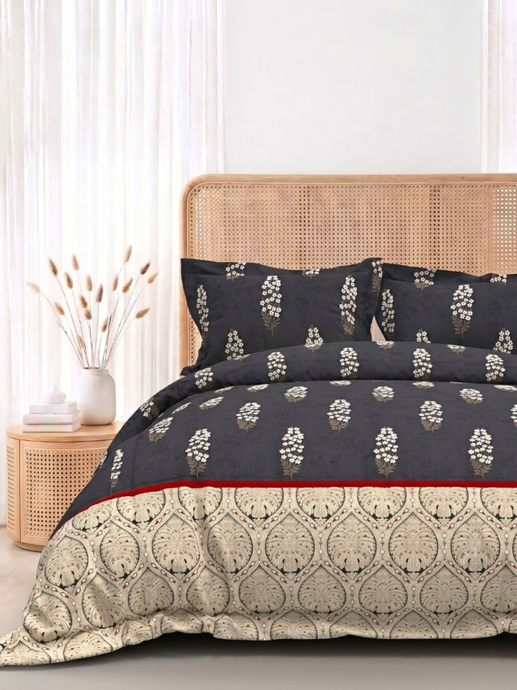 the White Moss Dark Grey 250Tc Pure Cotton Reactive Bedsheet with 2 Pillow Covers (King Size)-image-6
