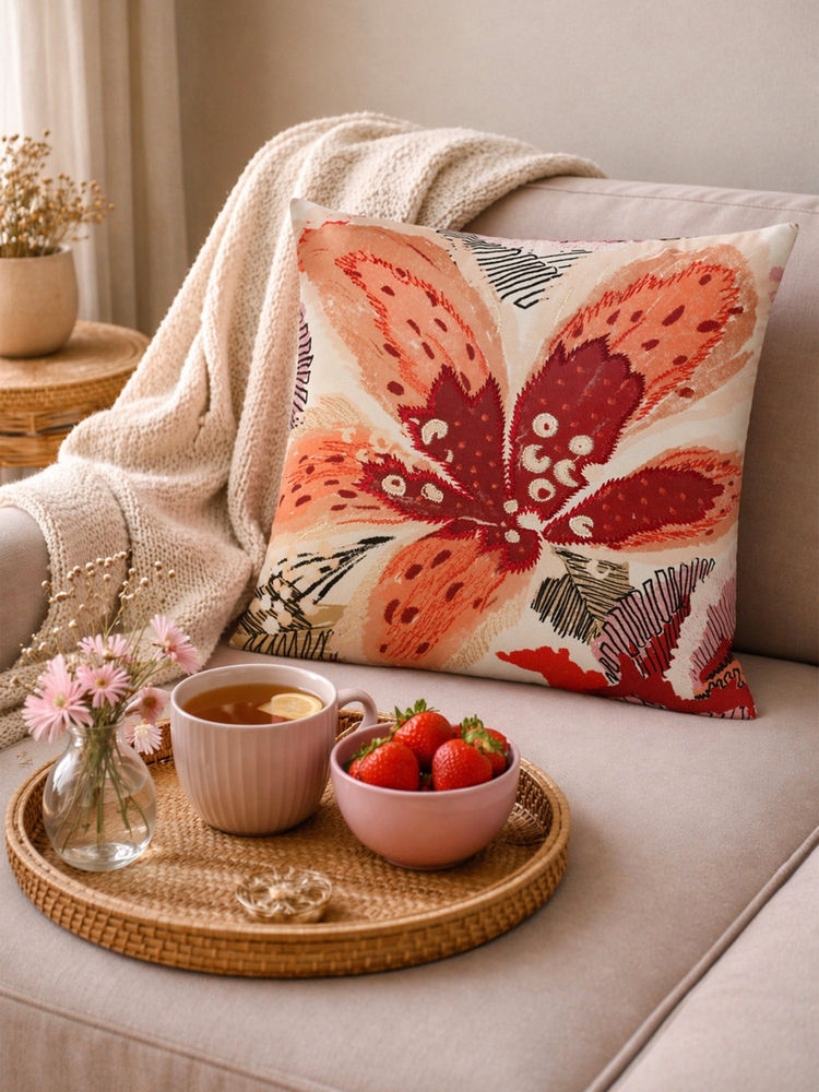 Zeba World Floral Embroidered And Printed Reversible Cushion Cover (16 x 16 Inches)-picture-17