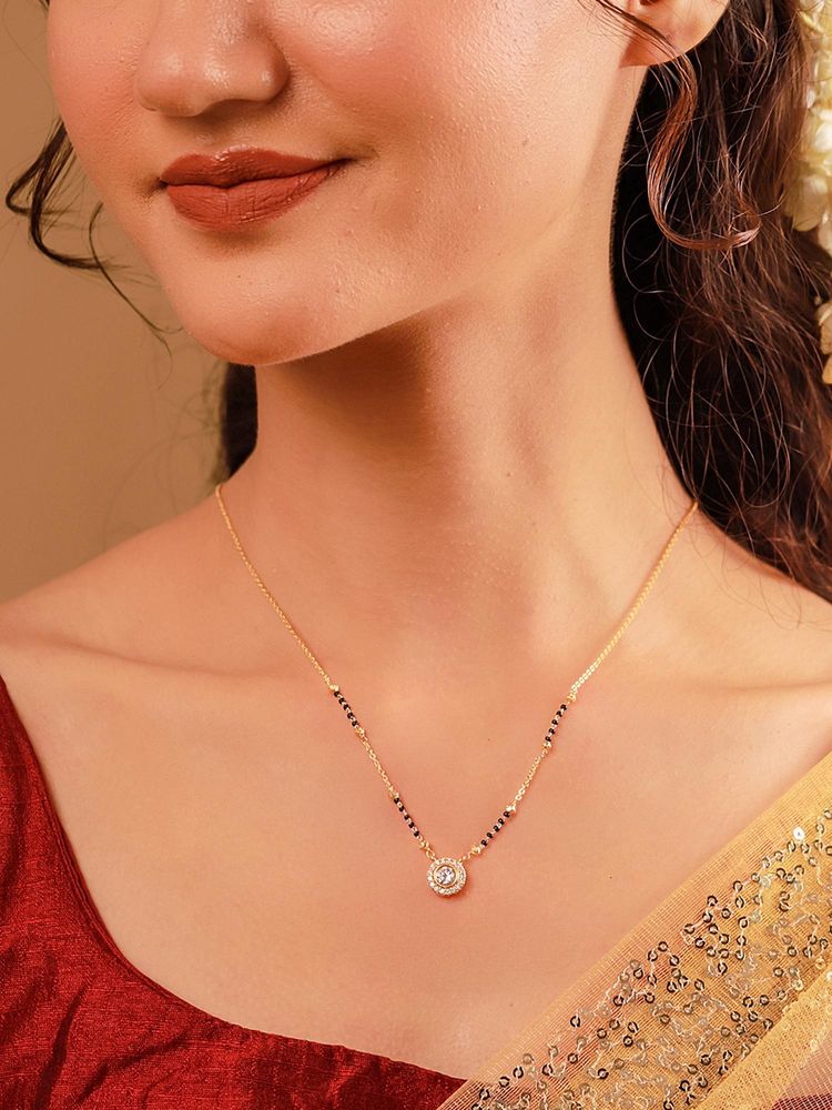 Voylla White Brass Gold Plated Stones Mangalsutra-picture-11