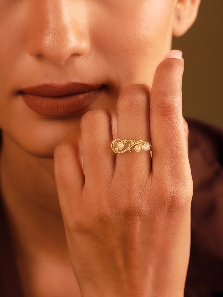 Voylla White Sterling Silver Gold Plated Ring-image-34