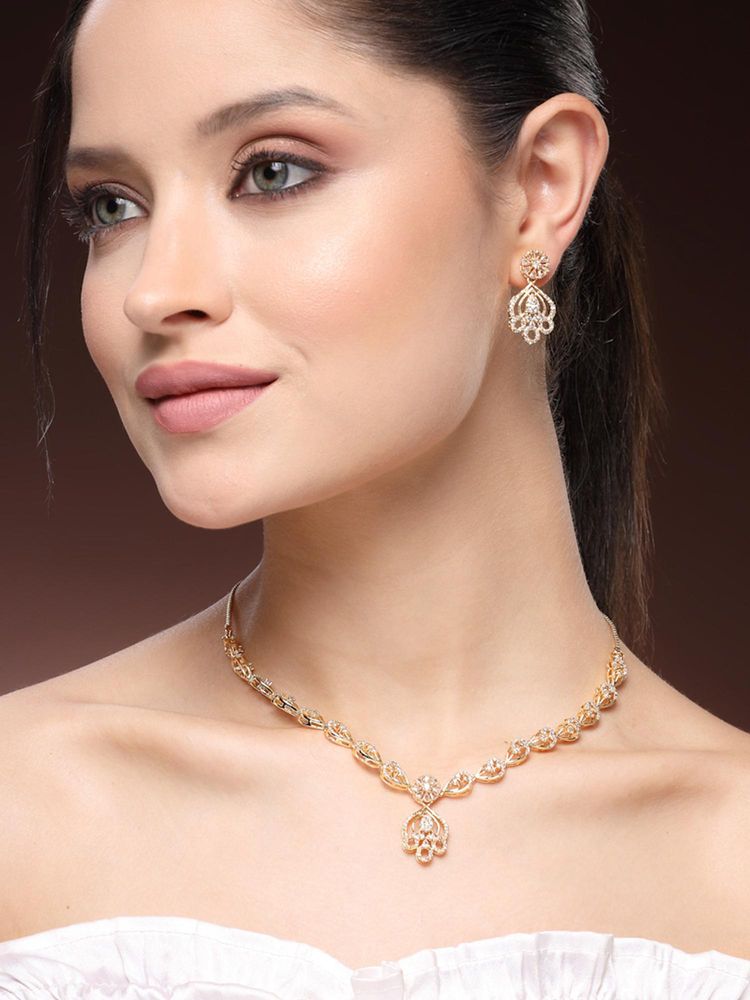 Estele Vintage-Inspired Delicate Gold Finish CZ Necklace Set – Timeless Elegance-picture-14