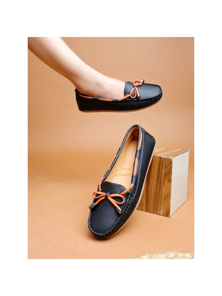 Shoetopia Upper Bow Detailed Black Loafers for Women-picture-20