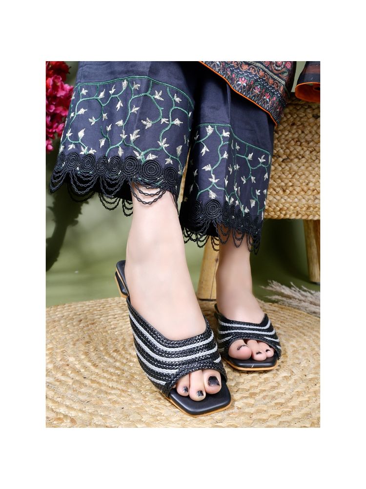 Shoetopia Stripped Black Flats for Women-picture-11
