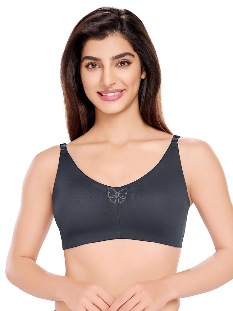 Juliet Womens Butterfly Charm Non-Wired Bra Charcoal-image-13