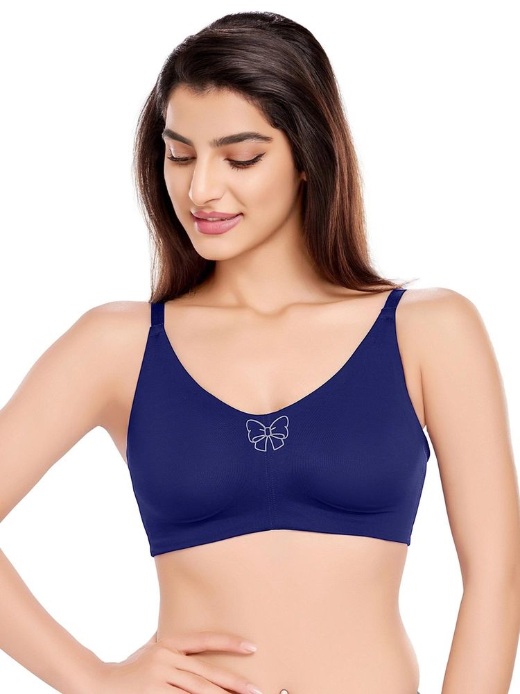 Juliet Womens Butterfly Charm Non-Wired Bra Navy Blue-image-49