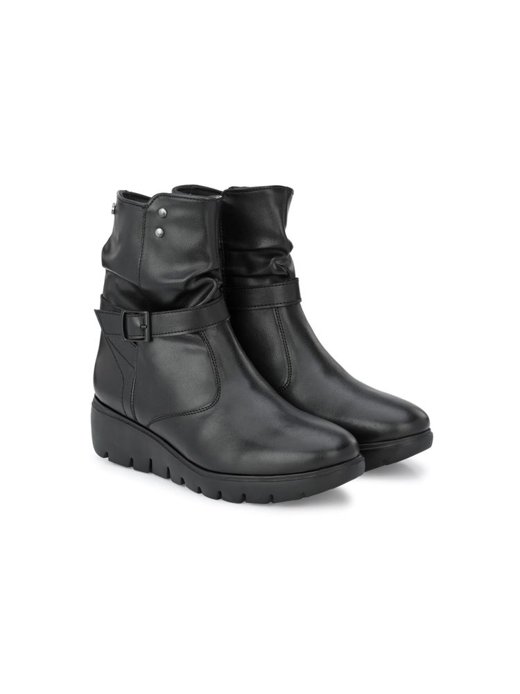Delize Womens Black Solid Ankle Boot With Buckle Strap-picture-21