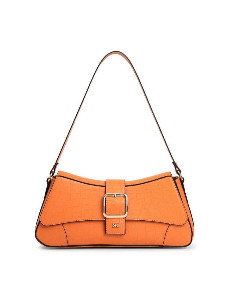 KLEIO Vegan Leather Structured Shoulder Handbag- Orange-picture-28