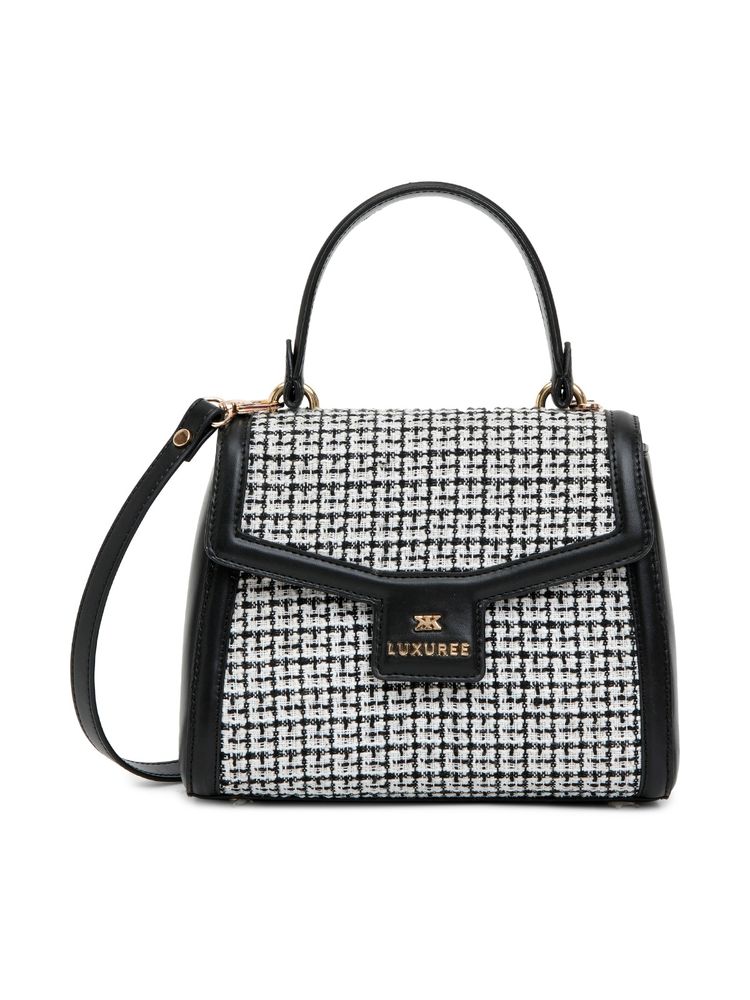 KLEIO White Structured Tweed Hand Bag with Top Handle for Women-picture-24