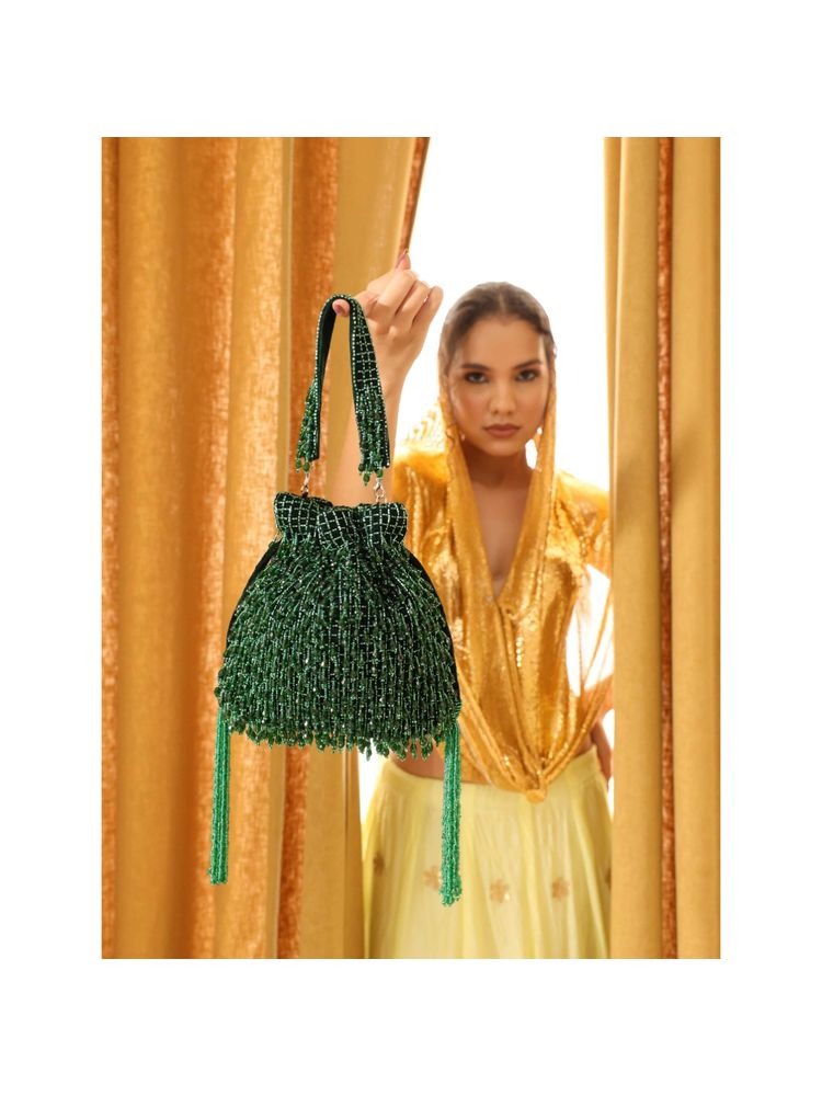 THE TAN CLAN Green Rosa Potli Bag-image-14