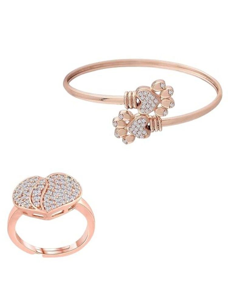 I Jewels Women Rose Gold-Plated Finger Ring and Wraparound Bracelet Combo-image-25