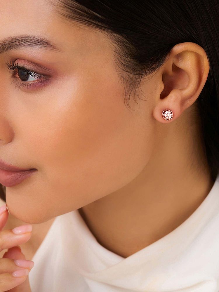 Zavya First Blush Petal Stud Rose Gold Plated Earrings-picture-18