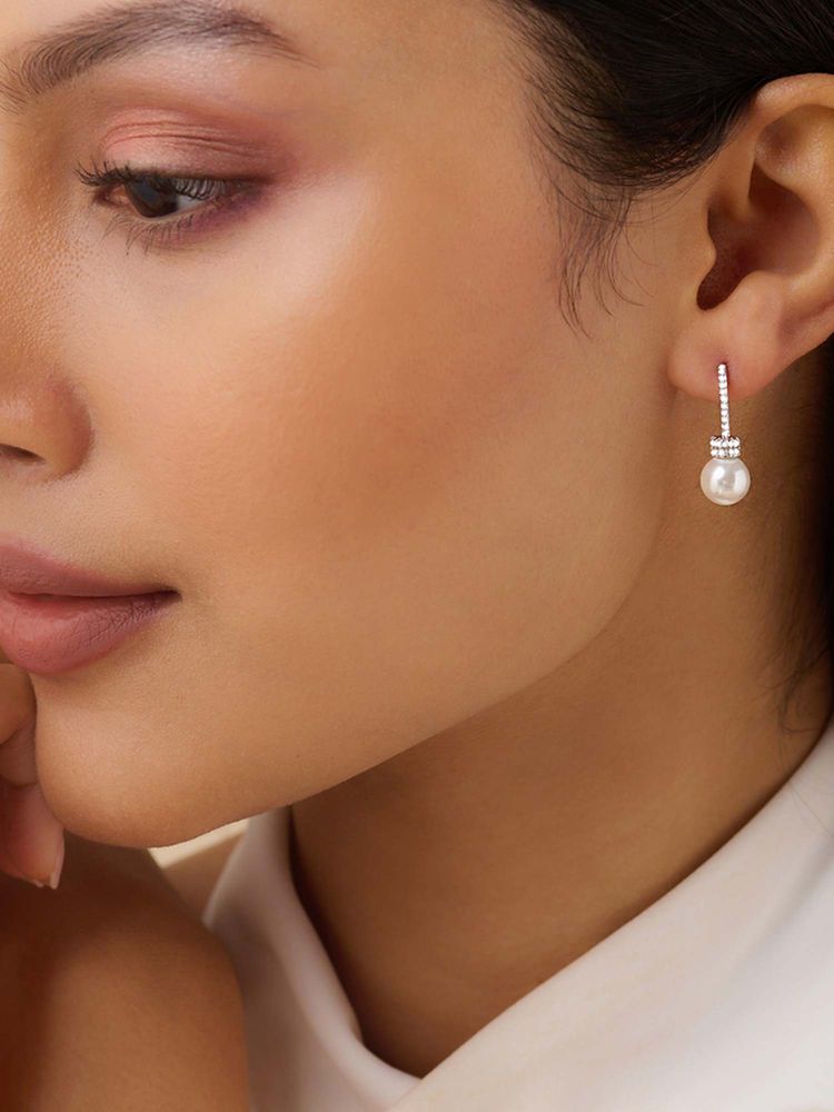 Zavya Graceful Pearl Silver Rhodium Plated Earrings-picture-10