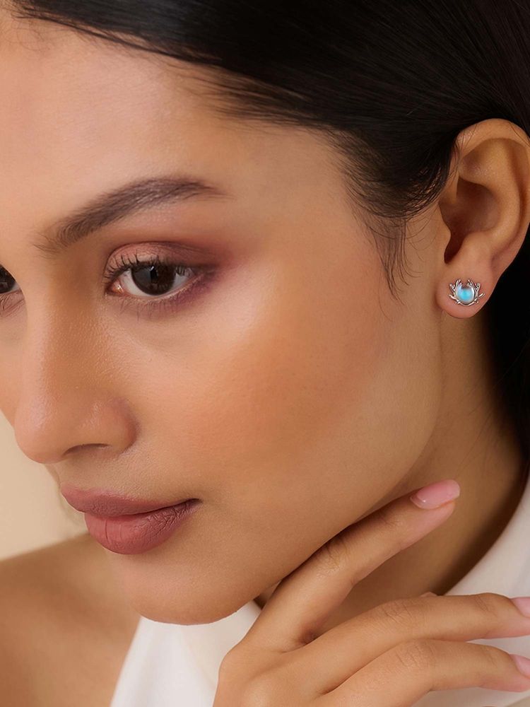 Zavya Winter Moon Silver Stud Rhodium Plated Earrings-image-19