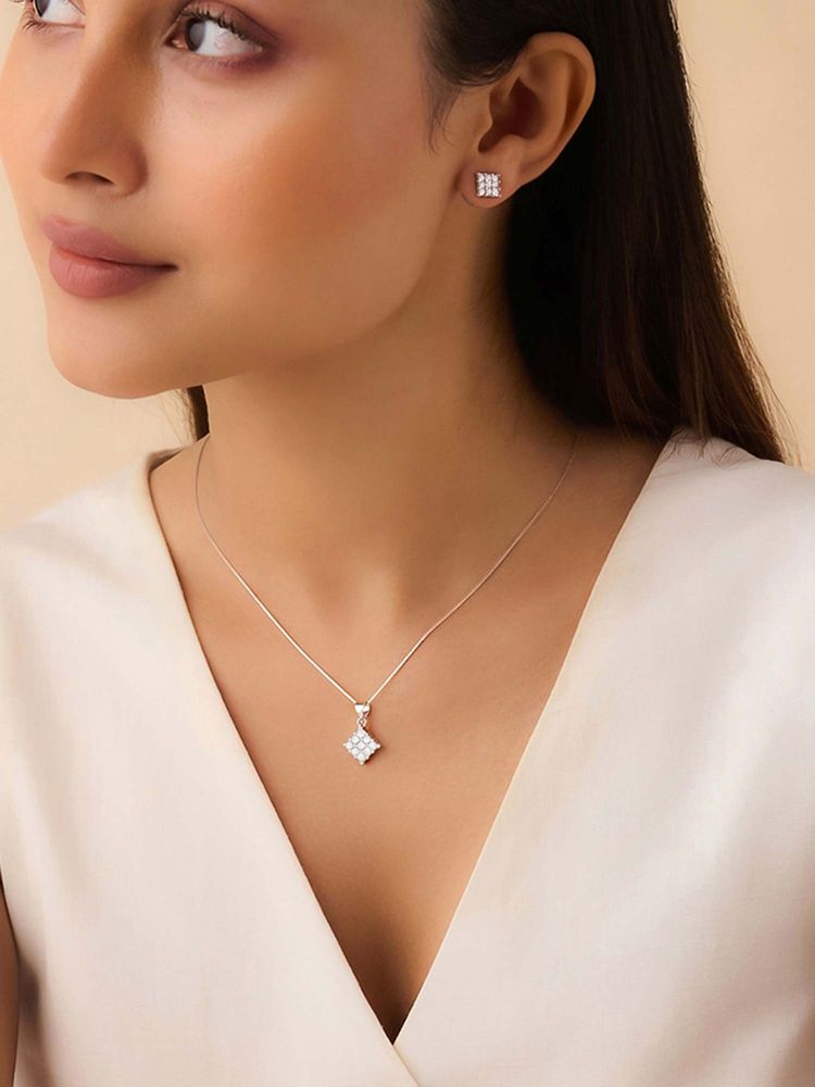 Zavya Luminous Lattice Rhodium Plated Cubic Zirconia Jewellery Set-image-22