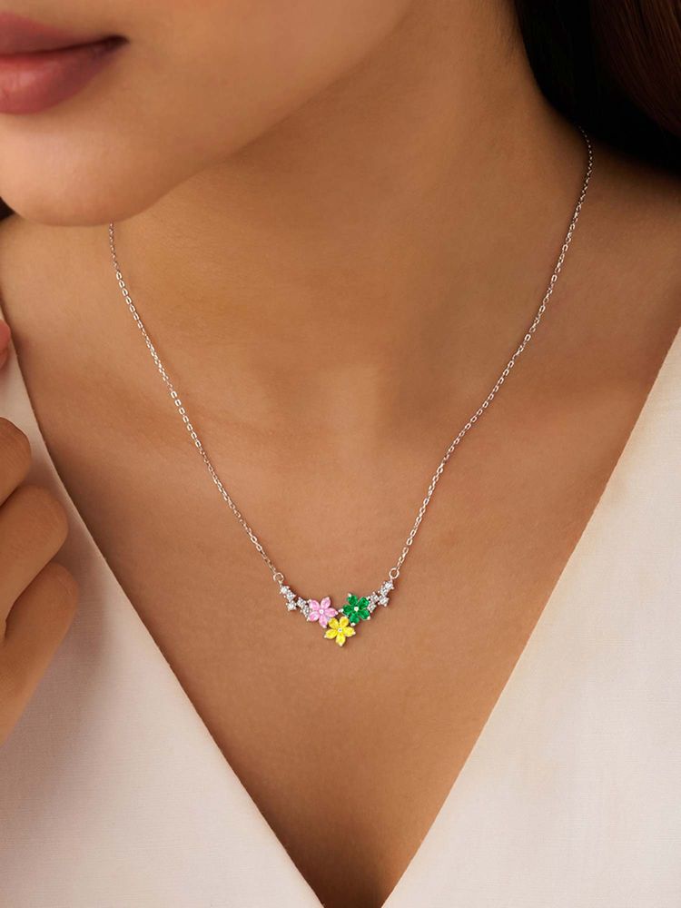Zavya Rainbow Garden Silver Rhodium Plated Necklace-picture-20