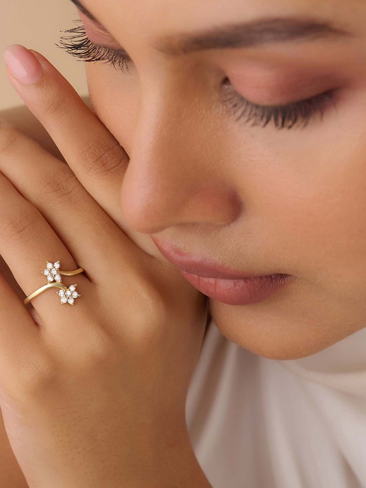 Zavya Two Souls in Bloom Gold Plated Ring (Adjustable)-picture-7