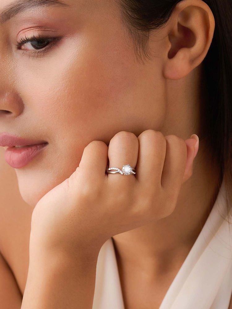 Zavya Crowned in Love Solitaire Rhodium Plated Ring (Adjustable)-picture-8